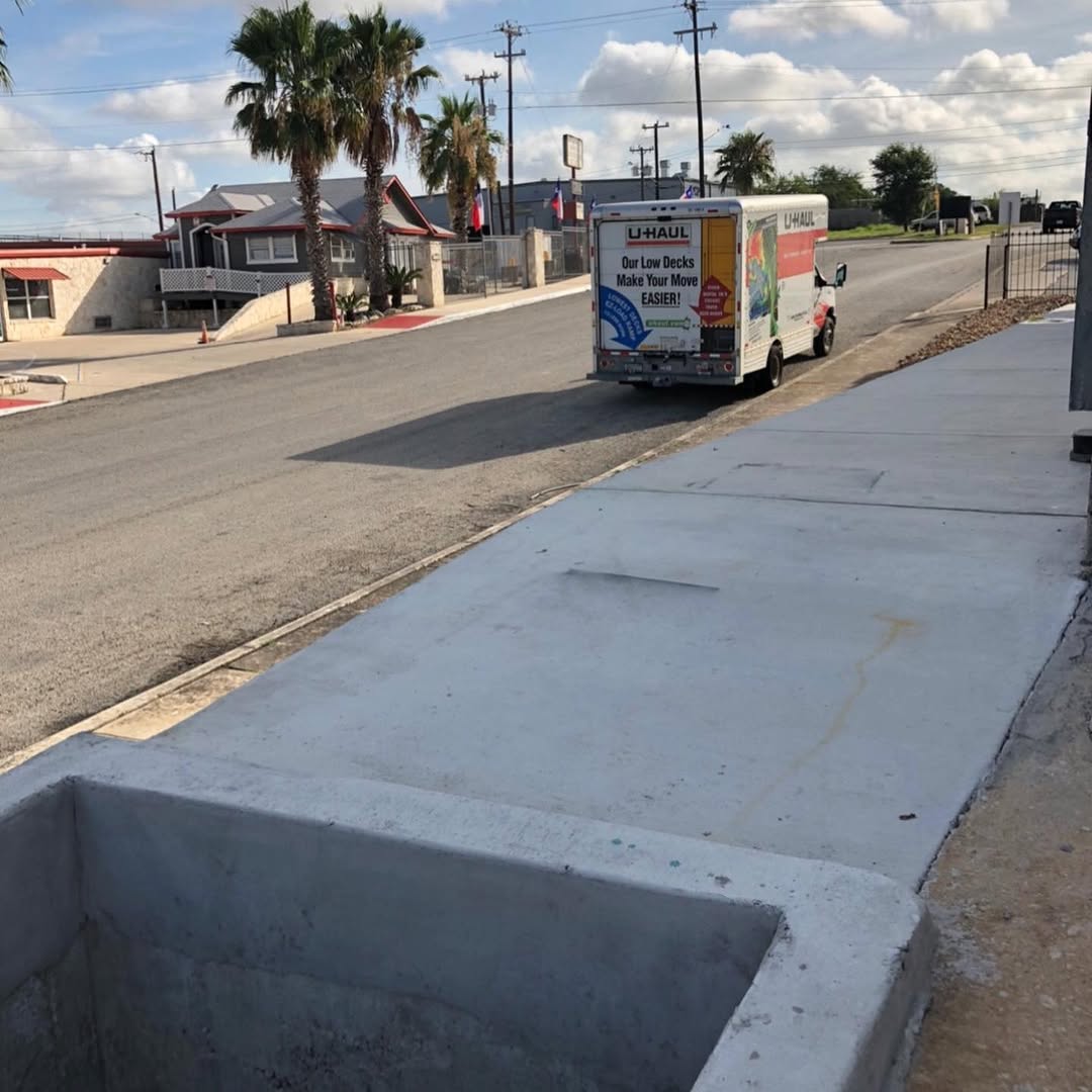 Concrete landing before safety handrail installation