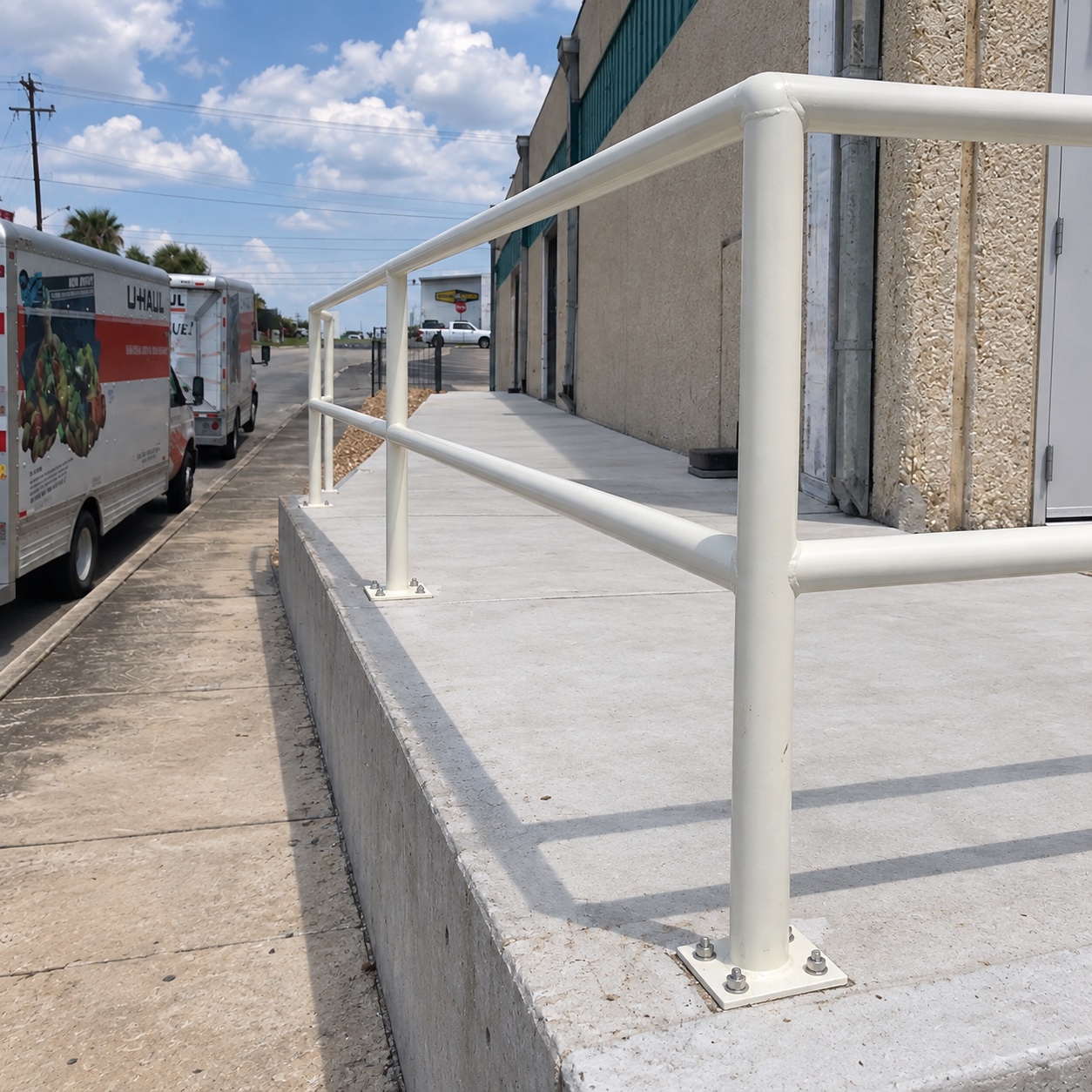 Detailed view of secure handrail mounting along the finished walkway